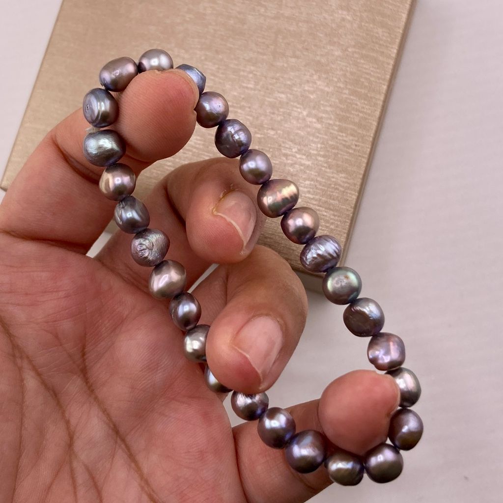 Vòng Tay Ngọc Trai Đơn giản Hạt Baroque Tự Nhiên Màu Đen MADAME HIEN PEARLS Unisex Nam Nữ VTB011