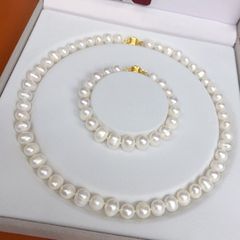 Bộ Set Ngọc Trai Vòng cổ và Vòng Tay Tự Nhiên 8-9mm Khoá Bi Sọc MADAME HIEN PEARLS Cho Nữ