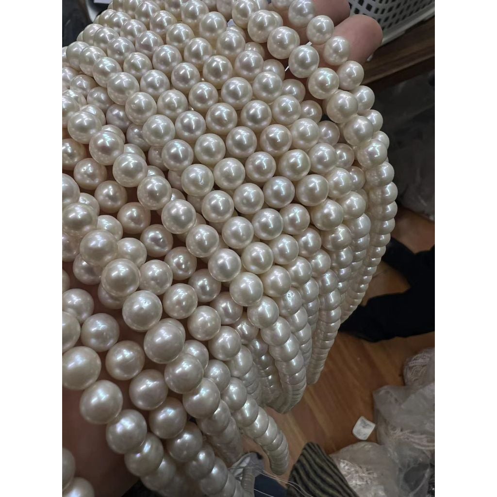 Dây nguyên liệu Ngọc Trai Akoya Gần Tròn Trắng 7-8mm Làm Trang Sức DT003