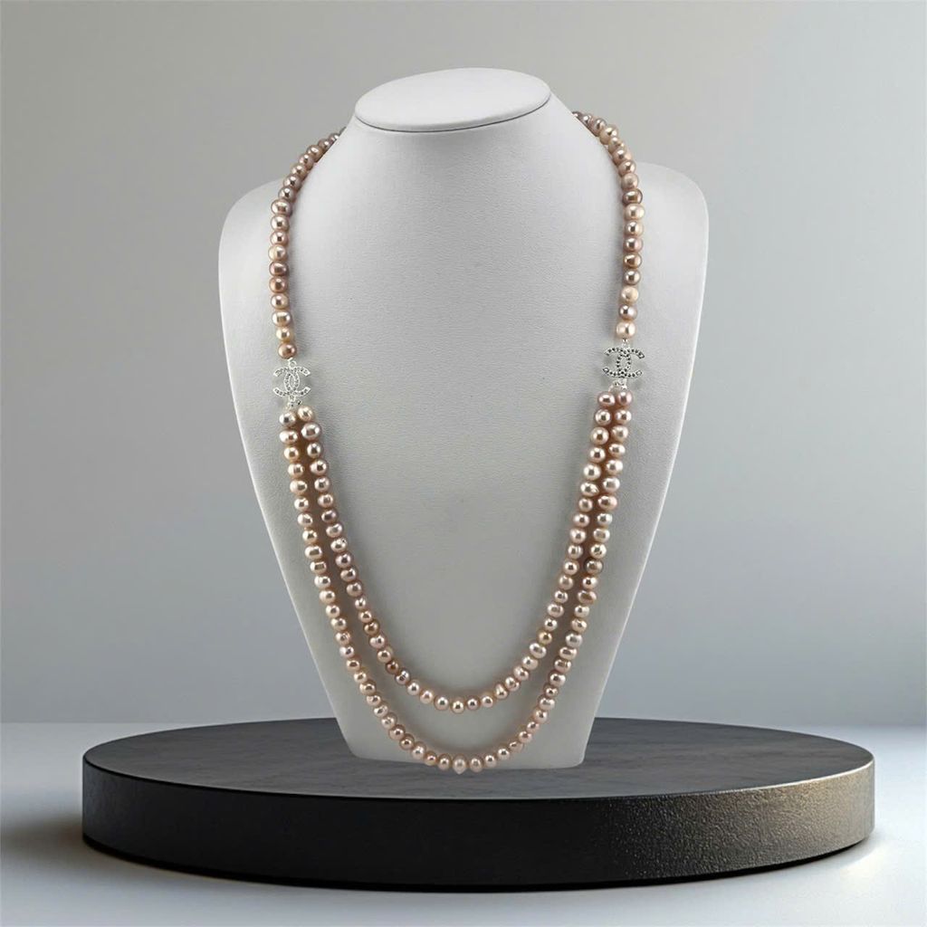Vòng Cổ Ngọc Trai Tròn Tự Nhiên Dây Đôi Khoá Channel Sang Trọng MADAME HIEN PEARLS CT043