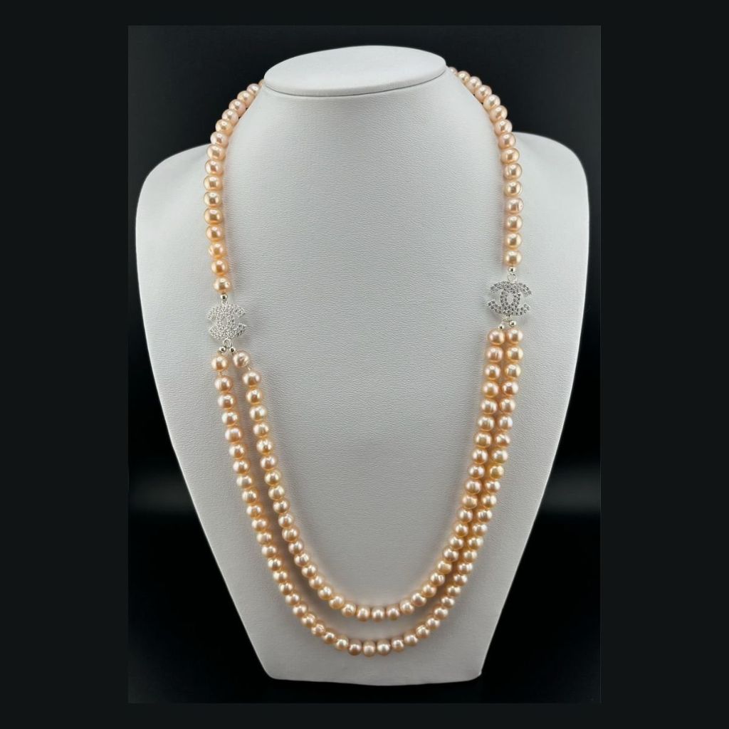 Vòng Cổ Ngọc Trai Tròn Tự Nhiên Dây Đôi Khoá Channel Sang Trọng MADAME HIEN PEARLS CT043