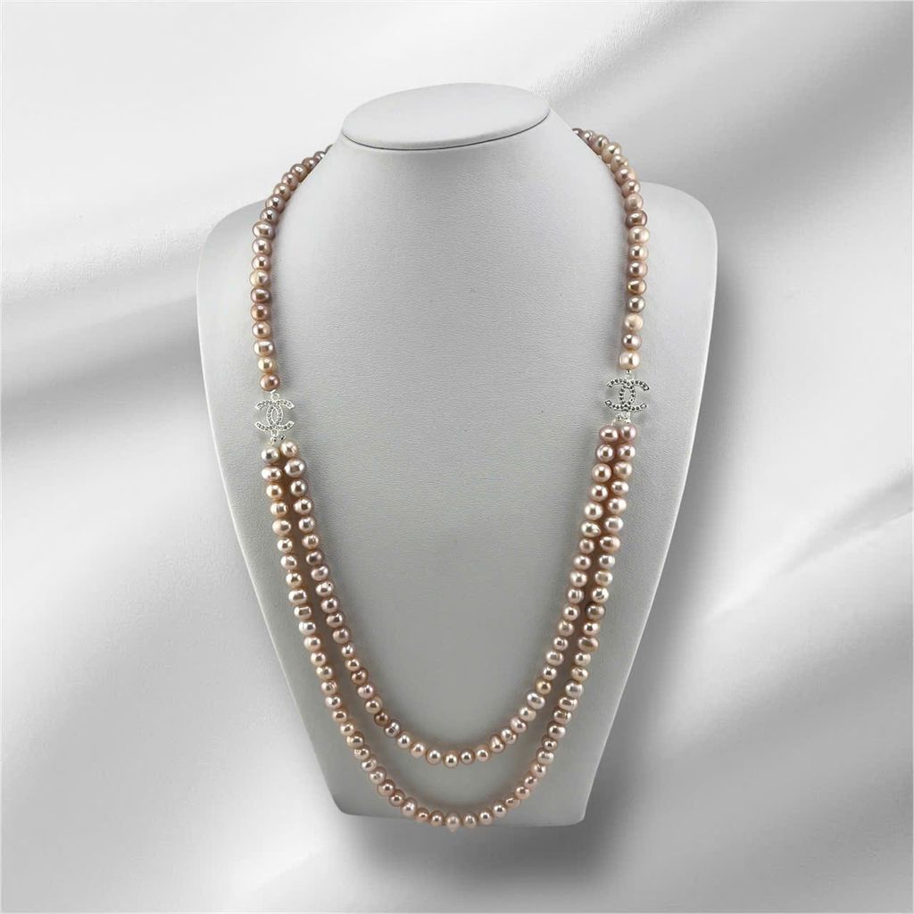 Vòng Cổ Ngọc Trai Tròn Tự Nhiên Dây Đôi Khoá Channel Sang Trọng MADAME HIEN PEARLS CT043