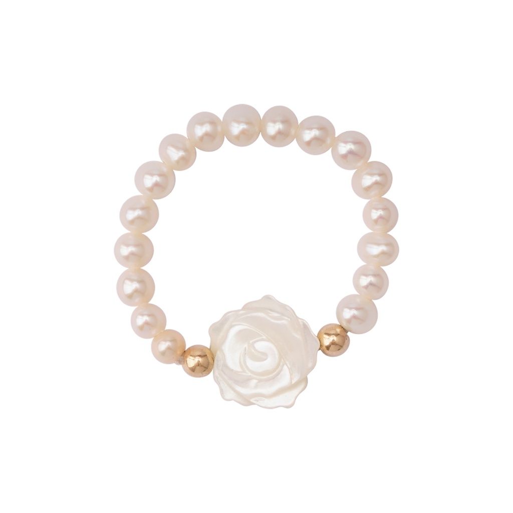Nhẫn Chuỗi Ngọc Trai Tự Nhiên Tí Hon Mặt Hoa Hồng Xà Cừ Đáng Yêu NT006