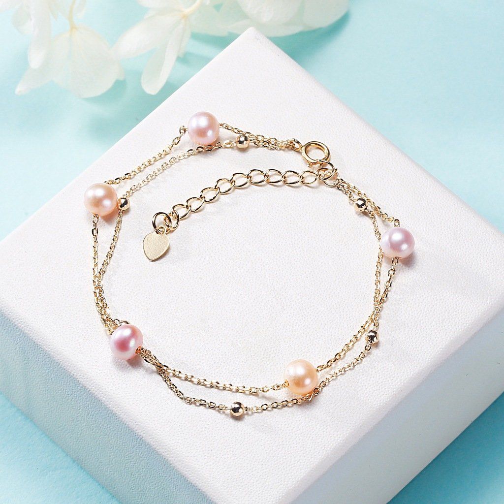 Vòng Tay Ngọc Trai Dây Chuyền Đôi Điểm 5 Hạt Ngọc Trai Tự Nhiên MADAME HIEN PEARLS Đáng Yêu Cho Nữ VTT112