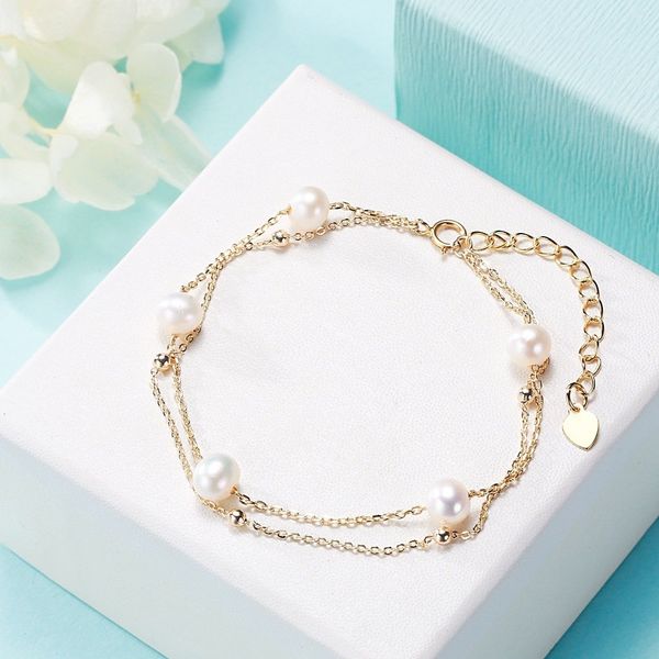Vòng Tay Ngọc Trai Dây Chuyền Đôi Điểm 5 Hạt Ngọc Trai Tự Nhiên MADAME HIEN PEARLS Đáng Yêu Cho Nữ VTT112