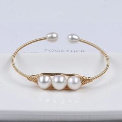 Vòng Tay Còng Cứng Quấn 3 Hạt Ngọc Trai Tự Nhiên Kiểu Dáng Mạnh Mẽ MADAME HIEN PEARLS VTT063V