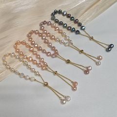 Vòng Tay Ngọc Trai Đơn giản Hạt Baroque Tự Nhiên Màu Đen Khoá Điều Chỉnh Được Kích Thước Phối Cham MADAME HIEN PEARLS Unisex Nam Nữ VTB076