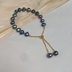 Vòng Tay Ngọc Trai Đơn giản Hạt Baroque Tự Nhiên Màu Đen Khoá Điều Chỉnh Được Kích Thước Phối Cham MADAME HIEN PEARLS Unisex Nam Nữ VTB076