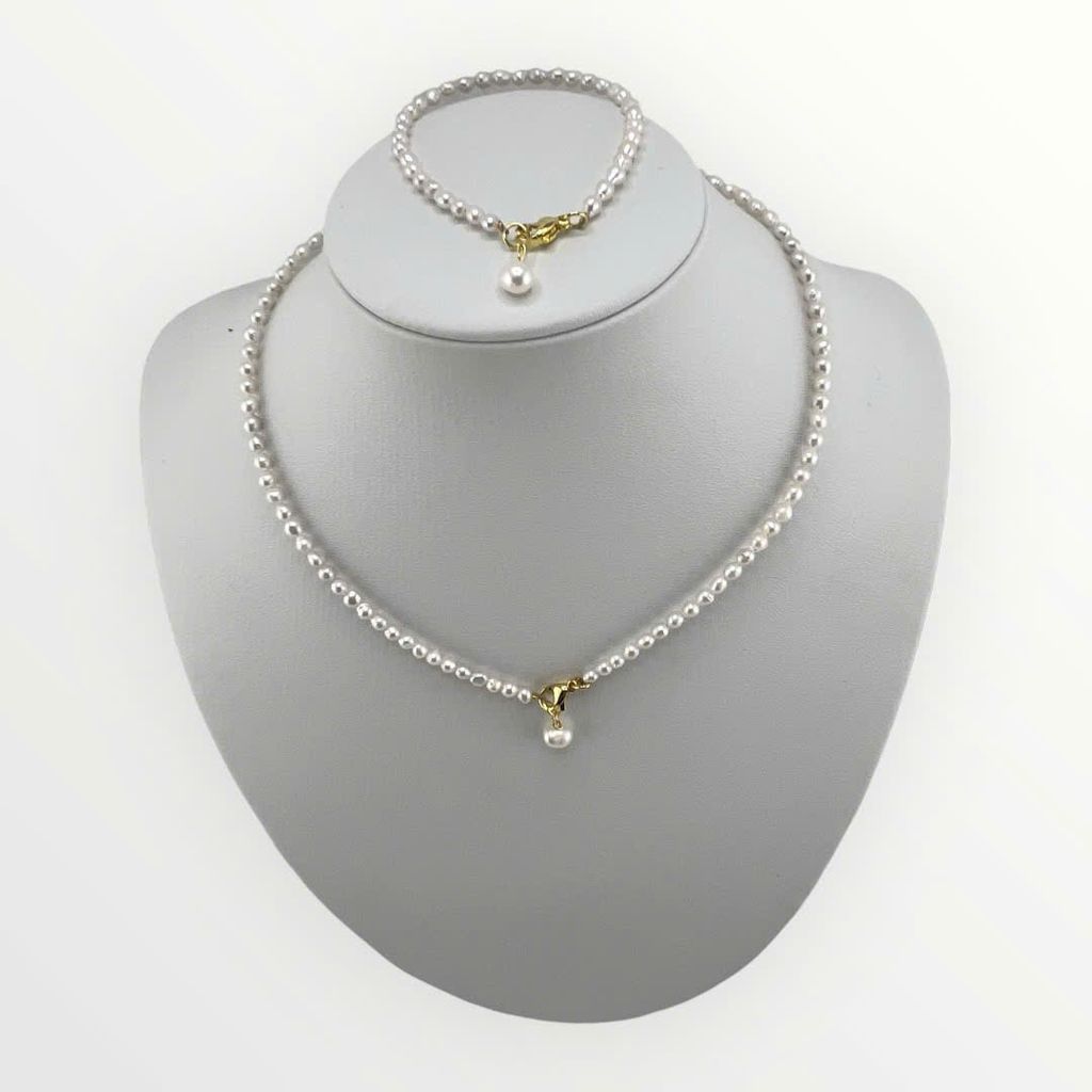 Set Bộ Trang Sức Ngọc Trai Hạt Gạo Nhí 2-3mm Khoá Cham Hạt Trai Chuông MADAME HIEN PEARLS Đáng Yêu SCG010