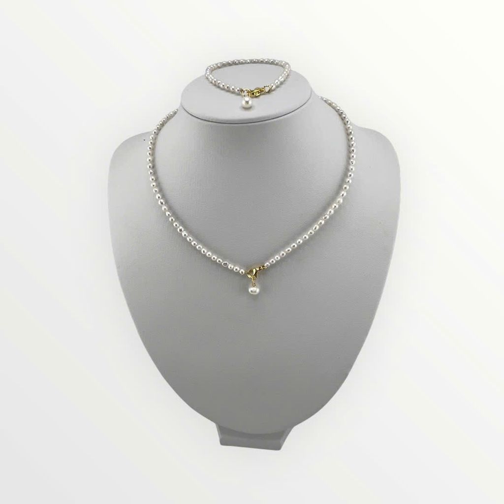 Set Bộ Trang Sức Ngọc Trai Hạt Gạo Nhí 2-3mm Khoá Cham Hạt Trai Chuông MADAME HIEN PEARLS Đáng Yêu SCG010