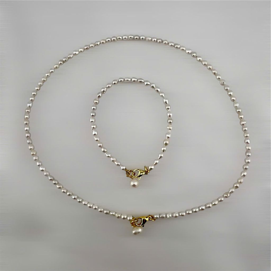 Set Bộ Trang Sức Ngọc Trai Hạt Gạo Nhí 2-3mm Khoá Cham Hạt Trai Chuông MADAME HIEN PEARLS Đáng Yêu SCG010