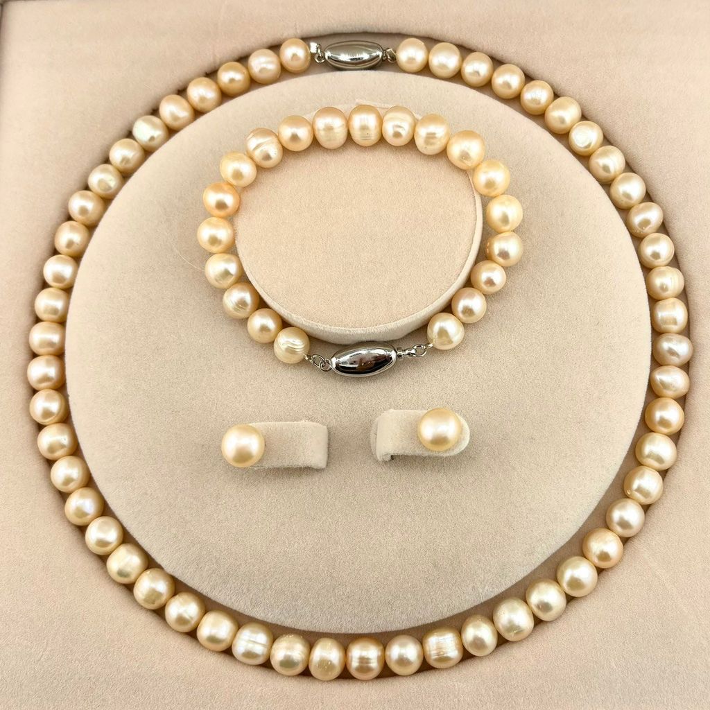 Set Bộ Trang Sức Ngọc Trai Tròn Tự Nhiên 8-9mm Gồm Vòng cổ và Vòng Tay MADAME HIEN PEARLS SCT009