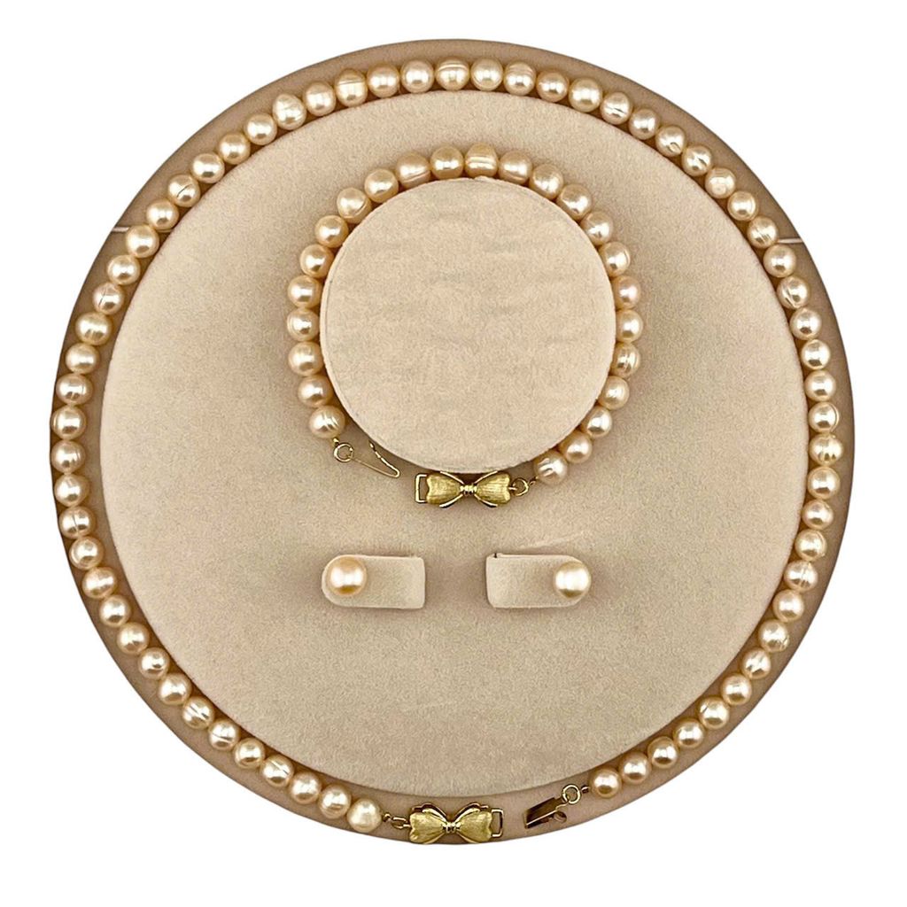 (Kèm kiểm định) Bộ Set Ngọc Trai Vòng cổ, Vòng Tay và Bông tai Tự Nhiên Khoá Nơ Xinh Xắn MADAME HIEN PEARLS Cho Nữ SCT035