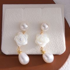 Bông Tai Ngọc Trai Nước Ngọt Tự Nhiên Giọt Nước Tua Hoa Hồng Phong Cách Pháp MADAME HIEN PEARLS BTG050