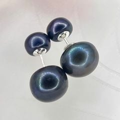 Bông Tai Bạc 925 Đính 2 Hạt Ngọc Trai Tự Nhiên Lớn Nhỏ Kiểu DIOR Sang Trọng BTN088