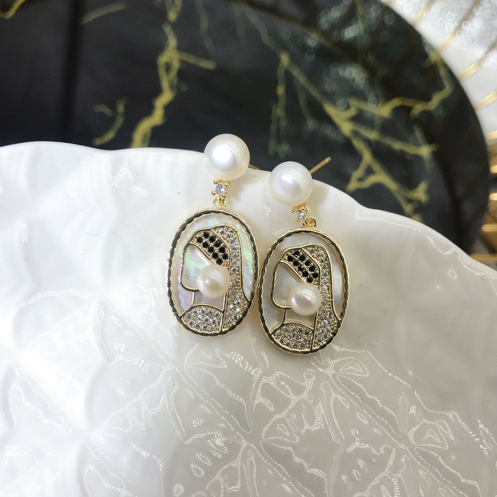 Bông tai Ngọc Trai Tự Nhiên phát hoạ Girl with a Pearl Earring Nghệ Thuật MADAME HIEN PEARLS Cho Nữ BTT028