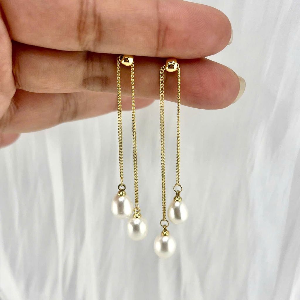 Bông Tai Ngọc Trai Tự Nhiên Tua Rua So Le Đính 2 Hạt Ngọc Trai Giọt Nước MADAME HIEN PEARLS Cho Nữ BTG131