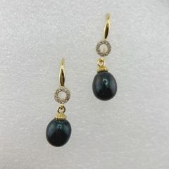 Bông Tai Tua Rua Đính Đá Zircon và Ngọc Trai Tự Nhiên 12mm Hình Giọt Nước BTG003