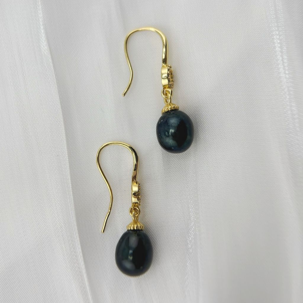 Bông Tai Tua Rua Đính Đá Zircon và Ngọc Trai Tự Nhiên 12mm Hình Giọt Nước BTG003