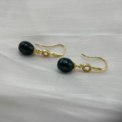 Bông Tai Tua Rua Đính Đá Zircon và Ngọc Trai Tự Nhiên 12mm Hình Giọt Nước BTG003