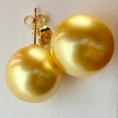 Bông Tai Nụ Màu Vàng South Sea Kích Thước Khủng 16mm Chui Vàng thật 14K YM005V
