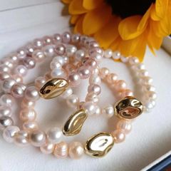 Vòng Tay Ngọc Trai 8-9mm Mặt Hạt Charm Kim Loại Sang Chảnh RUNWAY Fashion MADAME HIEN PEARLS VTT021