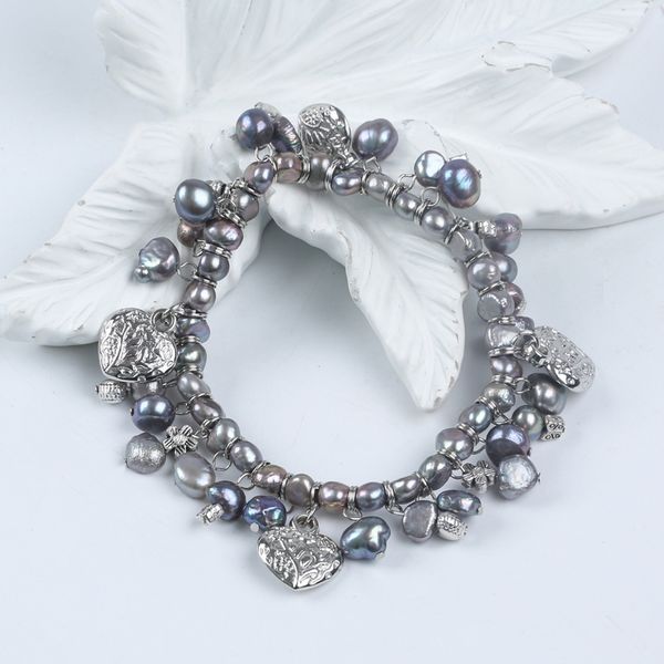 Vòng Tay Ngọc Trai Baroque Tự Nhiên Màu Xám Xum Xuê Bohemian Boho Cá Tính Unisex Nam Nữ MADAME HIEN PEARLS VTB037