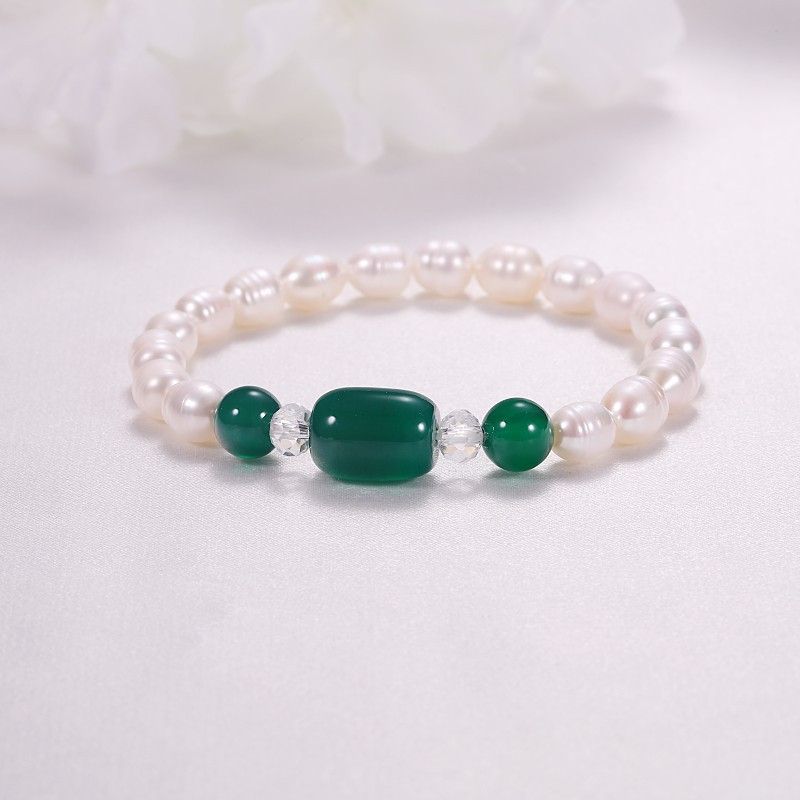 Vòng Tay Ngọc Trai Dáng Gạo Mặt Phối Đá Cẩm Thạch Phong Thuỷ Và Pha Lê MADAME HIEN PEARL VTG041