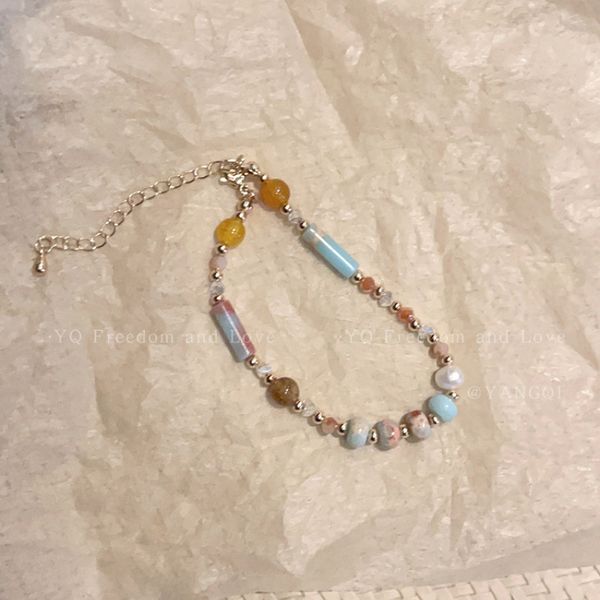Vòng Tay Thủy Tinh Hạt Gạo Đính Ngọc Trai Tự Nhiên Niche Phong Cách Dân Tộc MADAME HIEN PEARLS VTG029