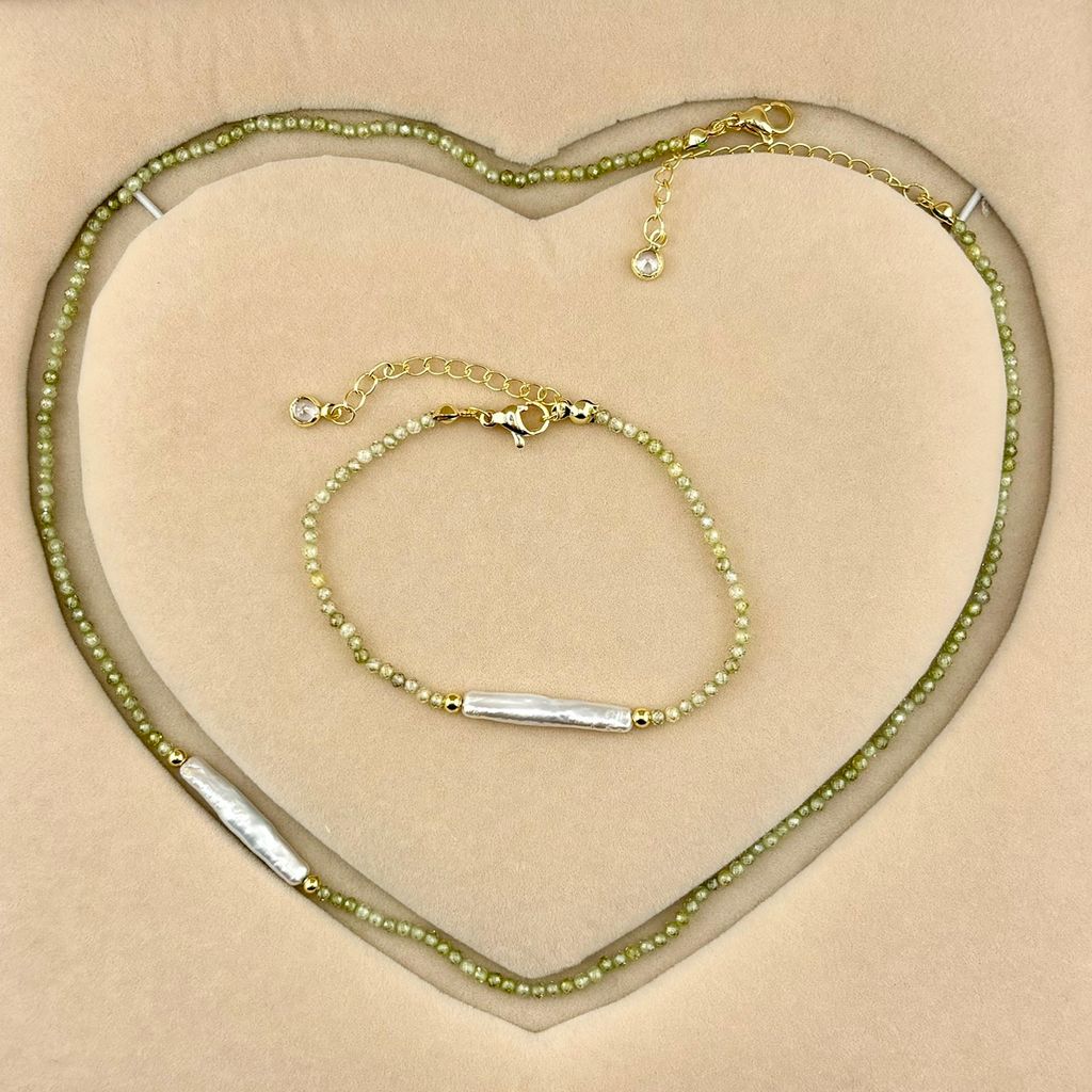Vòng Tay Cườm Xanh Cốm Mặt Ngọc Trai Baroque Dáng Que Đáng Yêu MADAME HIEN PEARLS VTB059