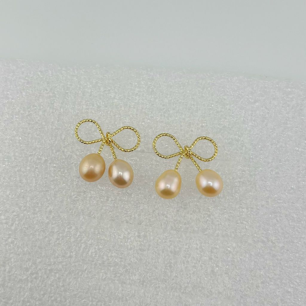 Bông tay Ngọc Trai Tự Nhiên Hình Nơ 2 hạt giọt nước cho nữ BTG039