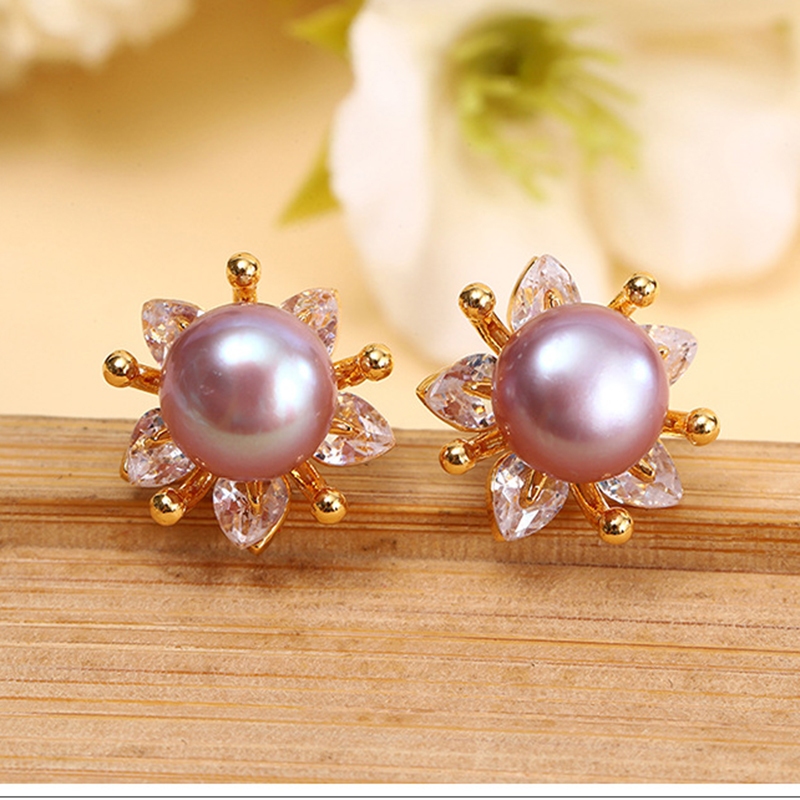 Bông Tai Kim Bạc s925 Dáng Hoa Sim Tím 5 Cánh Dễ Thương Cho Nữ MADAME HIEN PEARLS BTN138
