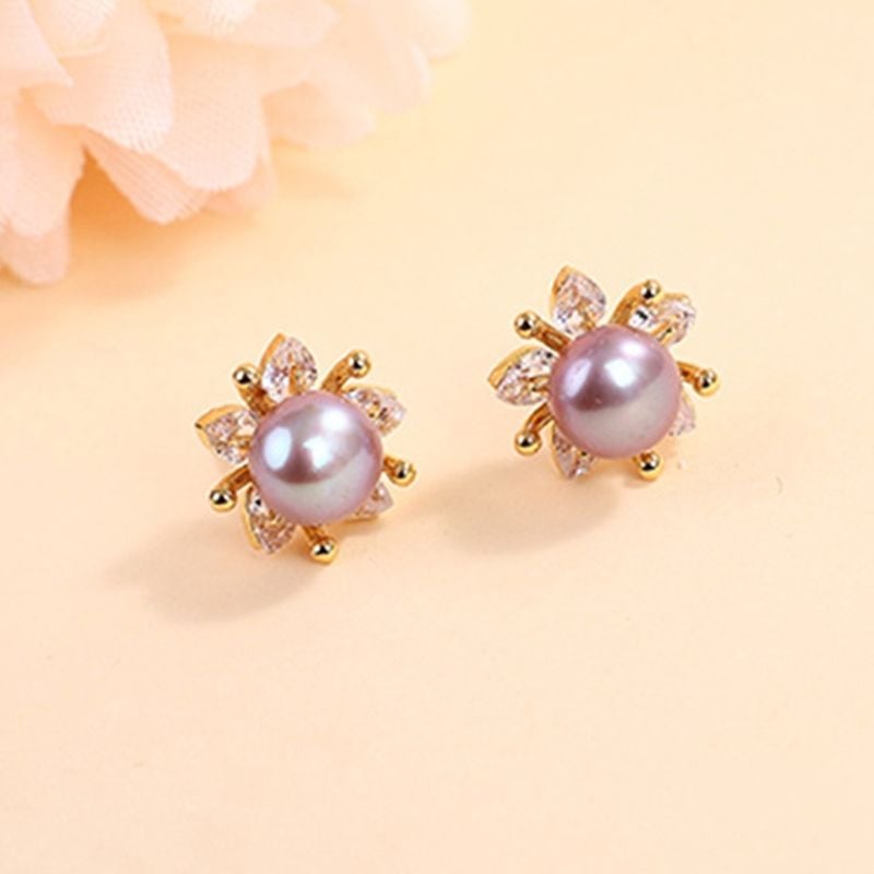 Bông Tai Kim Bạc s925 Dáng Hoa Sim Tím 5 Cánh Dễ Thương Cho Nữ MADAME HIEN PEARLS BTN138