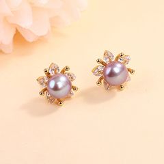 Bông Tai Kim Bạc s925 Dáng Hoa Sim Tím 5 Cánh Dễ Thương Cho Nữ MADAME HIEN PEARLS BTN138