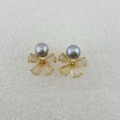 Bông Tai Ngọc Trai Tự Nhiên Dáng Hoa Bọc Vàng 18K Kim Bạc s925 MADAME HIEN PEARLS BTN144