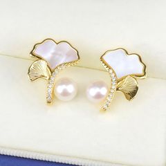 Bông Tai Ngọc Trai Tự Nhiên Dáng Lá Ginkgo Bạch Quả Sang Trọng MADAME HIEN PEARLS Cho Nữ BTN268