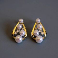 Bông Tai Mặt Hình Học Đính 4 Hạt Ngọc Trai Tự Nhiên Sang Trọng MADAME HIEN PEARLS Cho Nữ BTN293