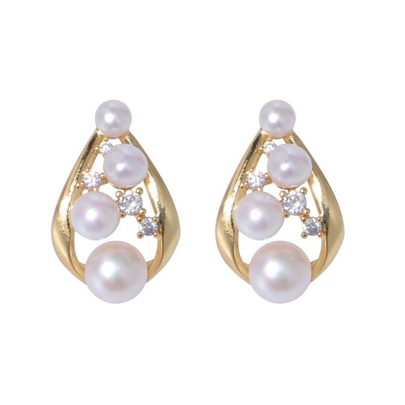 Bông Tai Mặt Hình Học Đính 4 Hạt Ngọc Trai Tự Nhiên Sang Trọng MADAME HIEN PEARLS Cho Nữ BTN293