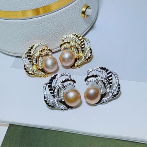 Bông Tai Mặt Kim Lông Vũ 3D Sang Trọng Đính Ngọc Trai Tự Nhiên MADAME HIEN PEARLS Cho Nữ BTN297