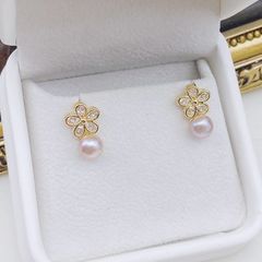 Bông Tai Ngọc Trai Kim Bạc S925 5 Cánh Hoa Đá Xinh Xắn MADAME HIEN PEARLS Cho Nữ BTN084