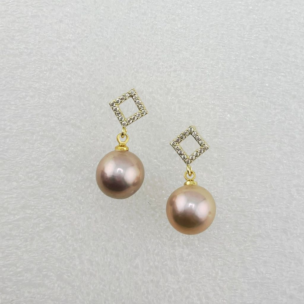 Bông Tai Bạc Ý Đính Hạt Ngọc Trai Edison Tự Nhiên Mặt Tứ Giác Đá Quý MADAME HIEN PEARLS Đơn Giản BTT053