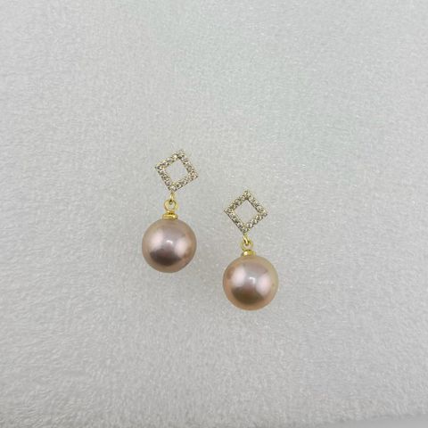 Bông Tai Bạc Ý Đính Hạt Ngọc Trai Edison Tự Nhiên Mặt Tứ Giác Đá Quý MADAME HIEN PEARLS Đơn Giản