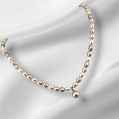 Vòng cổ Ngọc Trai Nuôi 7-8mm Hạt Gạo Đầy Màu Sắc Tự Nhiên Choker Mặt 1 Hạt 9-10mm MADAME HIEN PEARLS CG006M