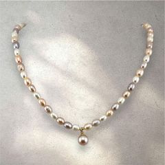 Vòng cổ Ngọc Trai Nuôi 7-8mm Hạt Gạo Đầy Màu Sắc Tự Nhiên Choker Mặt 1 Hạt 9-10mm MADAME HIEN PEARLS CG006M