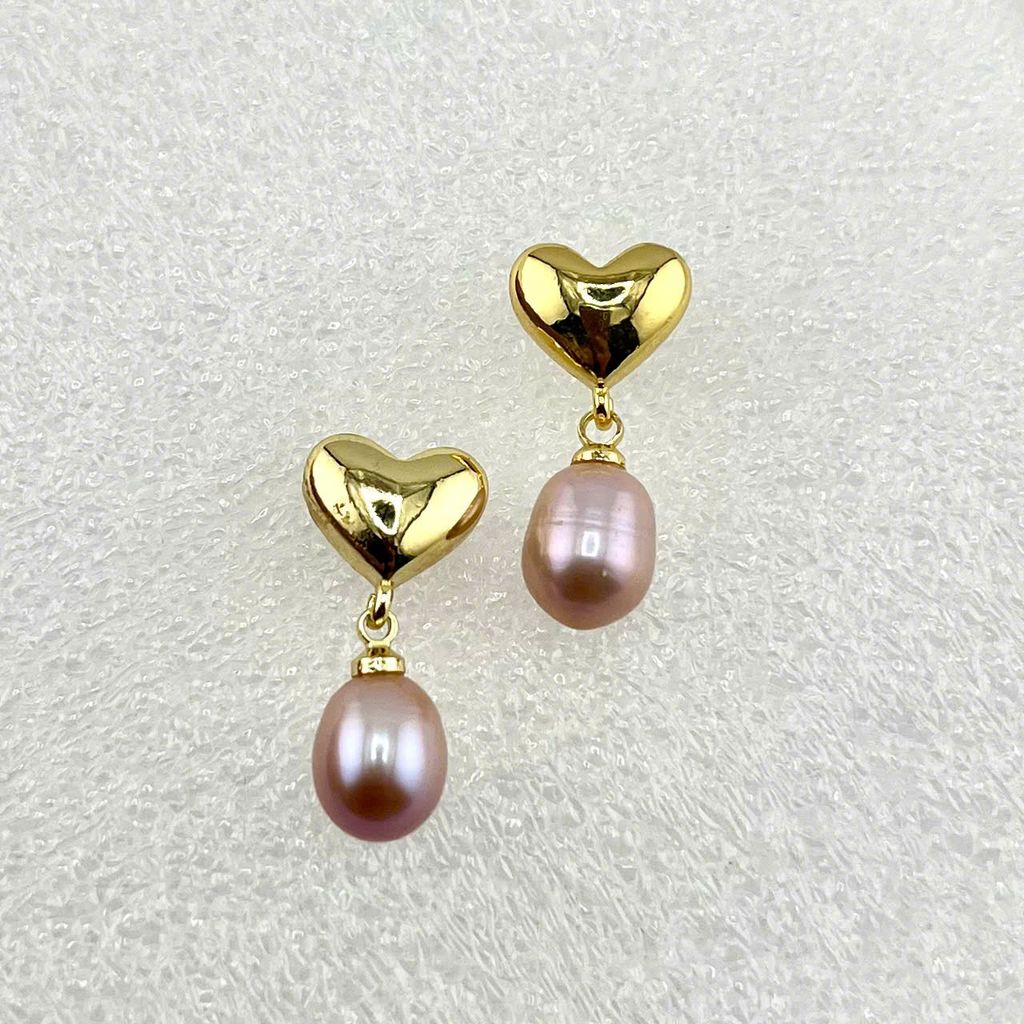 Bông Tai Ngọc Trai Tự Nhiên Mặt Trái Tim Tua Rua Ngọc Trai Hạt Gạo Đáng Yêu MADAME HIEN PEARLS BTG029