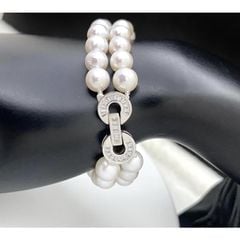 Vòng Tay Ngọc Trai Tự Nhiên Màu Trắng Dây Đôi 6-7mm Khóa Bạc s925 Cẩn Pha Lê Trắng MADAME HIEN PEARLS VTT087TR