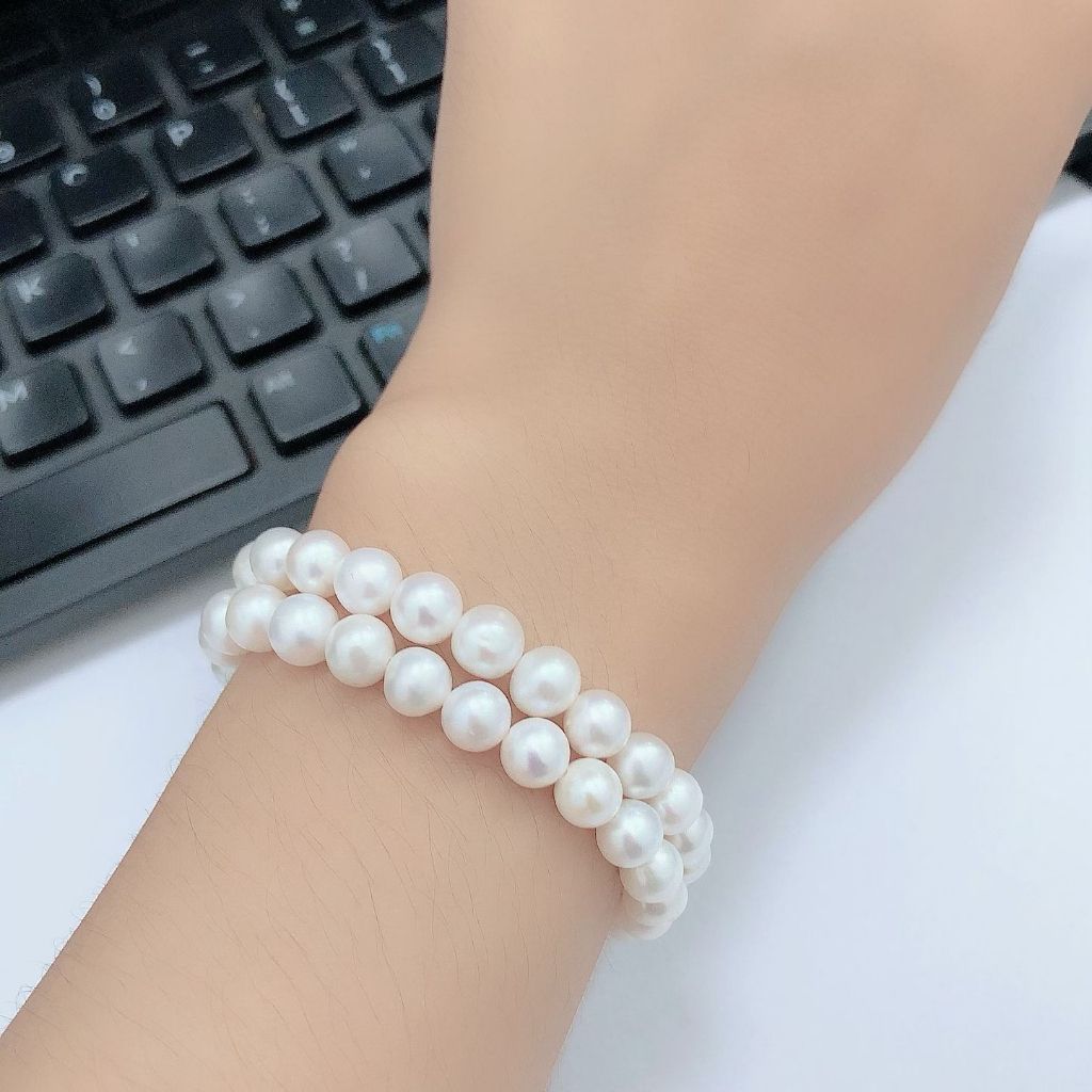 Vòng Tay Ngọc Trai Tự Nhiên Màu Trắng Dây Đôi 6-7mm Khóa Bạc s925 Cẩn Pha Lê Trắng MADAME HIEN PEARLS VTT087TR