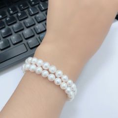 Vòng Tay Ngọc Trai Tự Nhiên Màu Trắng Dây Đôi 6-7mm Khóa Bạc s925 Cẩn Pha Lê Trắng MADAME HIEN PEARLS VTT087TR