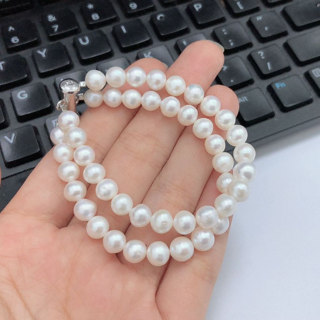 Vòng Tay Ngọc Trai Tự Nhiên Màu Trắng Dây Đôi 6-7mm Khóa Bạc s925 Cẩn Pha Lê Trắng MADAME HIEN PEARLS VTT087TR