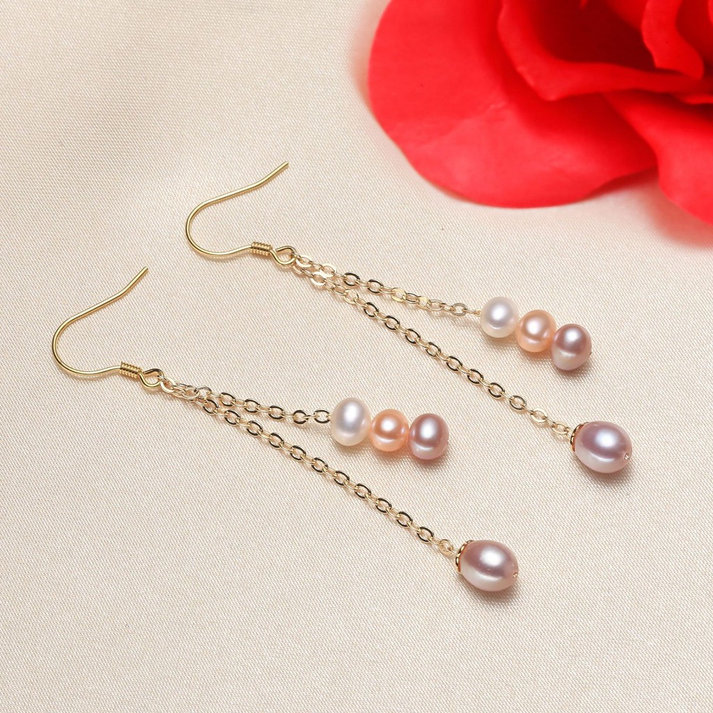 Bông Tai Ngọc Trai Tự Nhiên Tua Rua 2 Chùm Ngọc Trai Hạt Gạo Phối Ngọc Trai Hạt Tròn MADAME HIEN PEARLS Nữ Tính BTG139